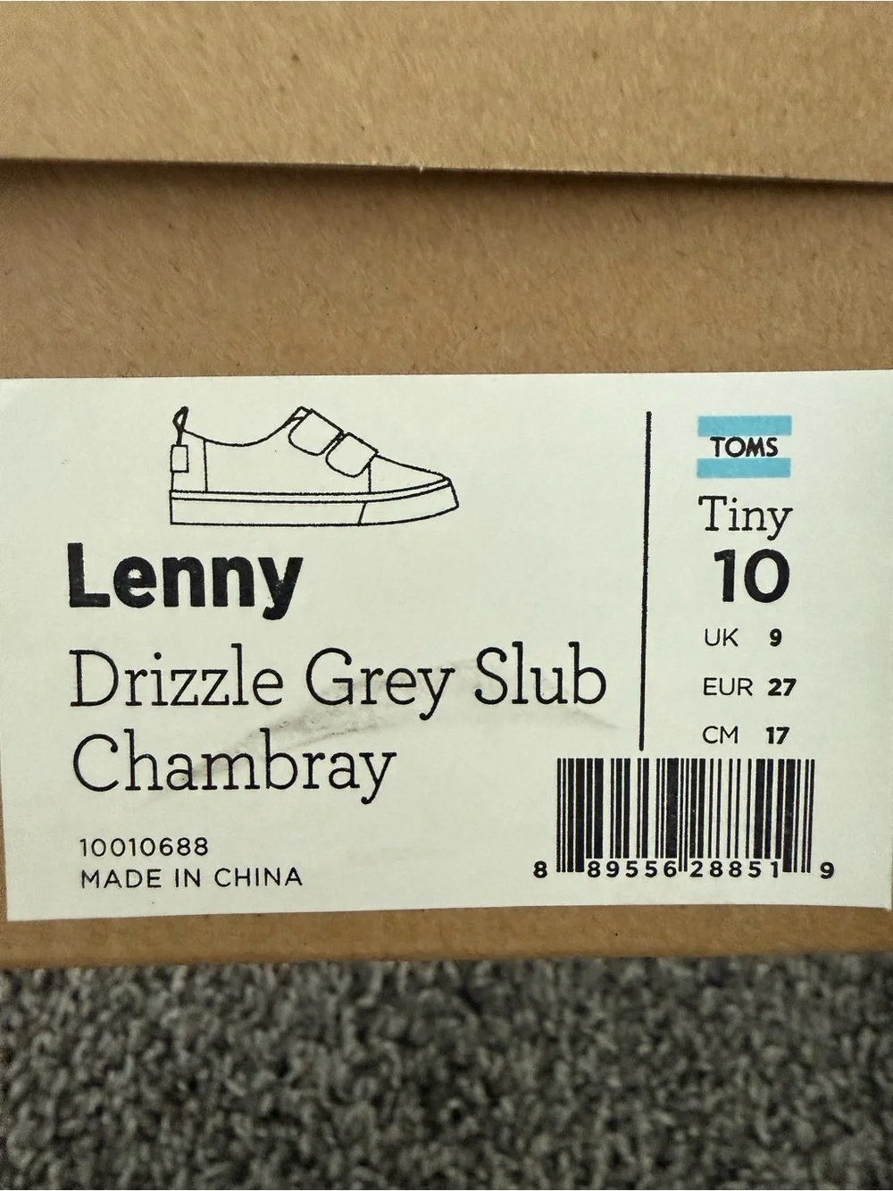 TOMS Kids Light Gray Canvas Velcro Sneakers